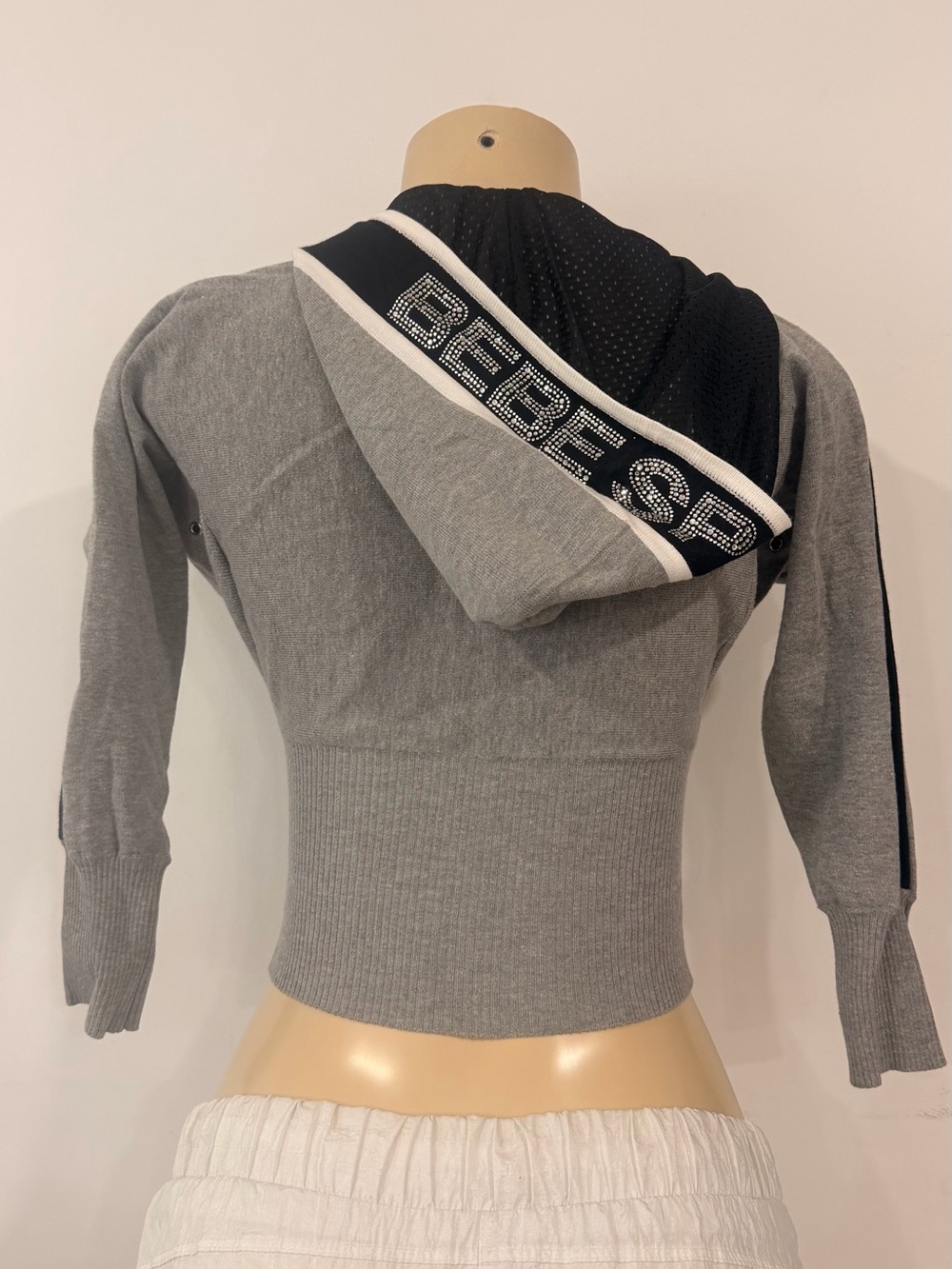 bebe Gray and Black Hooded Knit Sweater Y2K